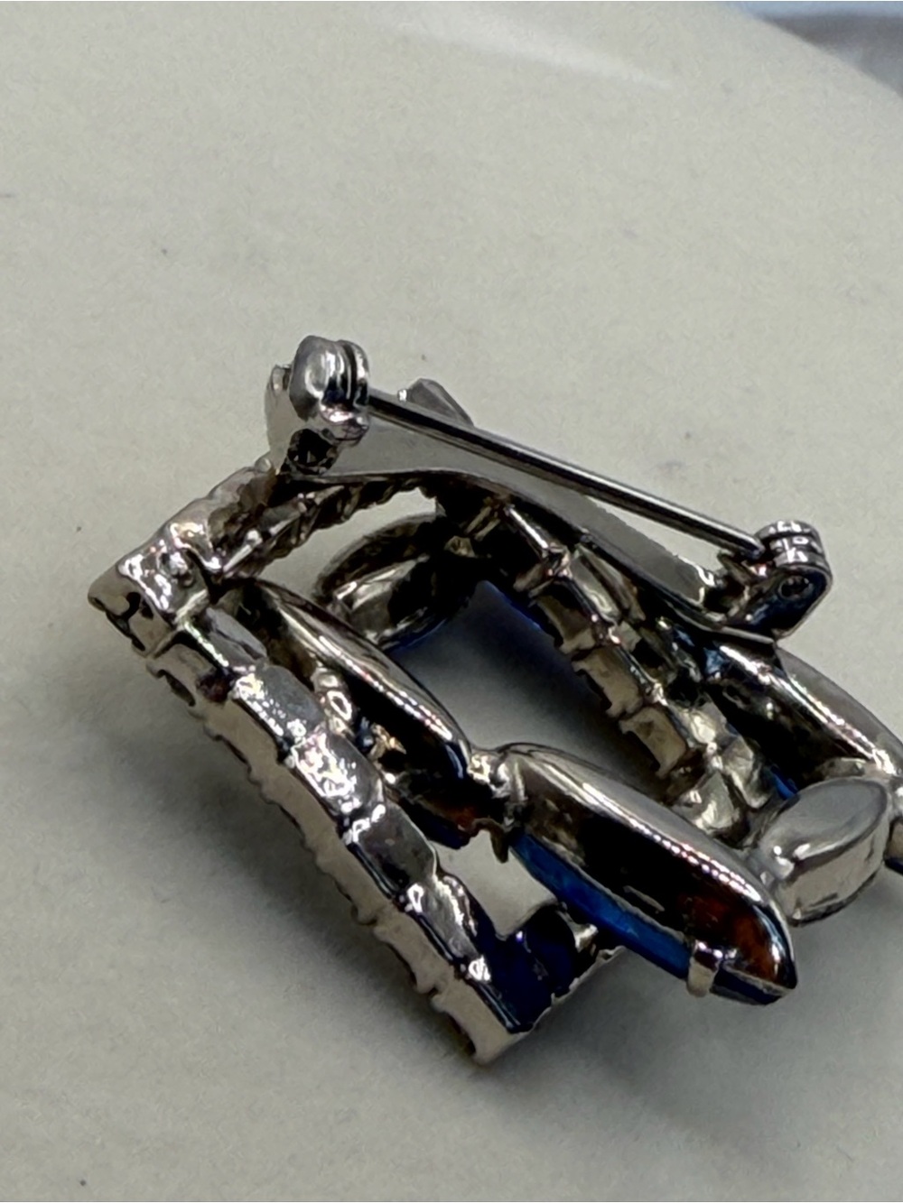 Sapphire-Blue Crystal Square Brooch - Women Jewelry - Picture 5 of 11